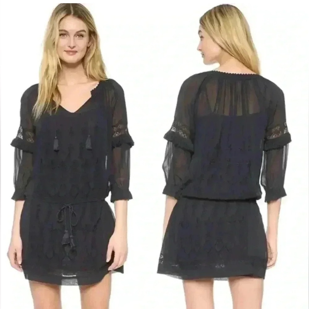 Ulla Johnson Frances Silk Embroidered Tassel Dress Midnight Blue Size 4 Nwt Boho